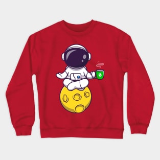 Astronaut Yoga On Moon With Coffee Cartoon Crewneck Sweatshirt